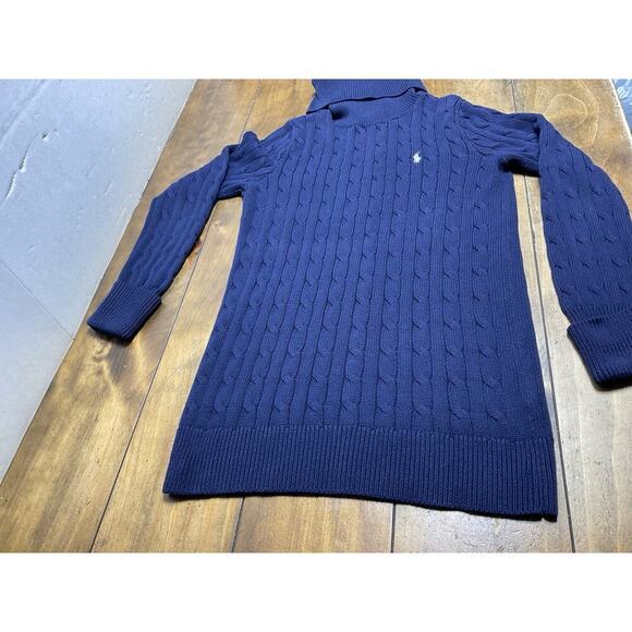 Ralph Lauren Sport Turtleneck Cable Knit Sweater Dress Cotton Navy Medium - Picture 5 of 11